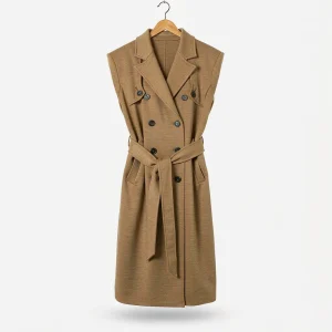 Belted Wool Vest Coat Camel belted sleeveless wool vest coat