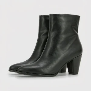 Black leather block-heel ankle boots